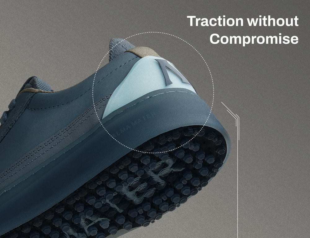 Showcasing Alma Mater's External Heel Cup: Locking Stability & Control	"Fully-integrated external heel cup for maximum power transfer.