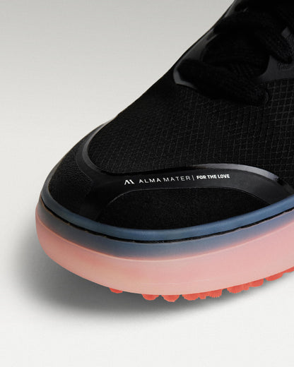 Close-up of black upper and toe detail on Beta Lite golf shoe
