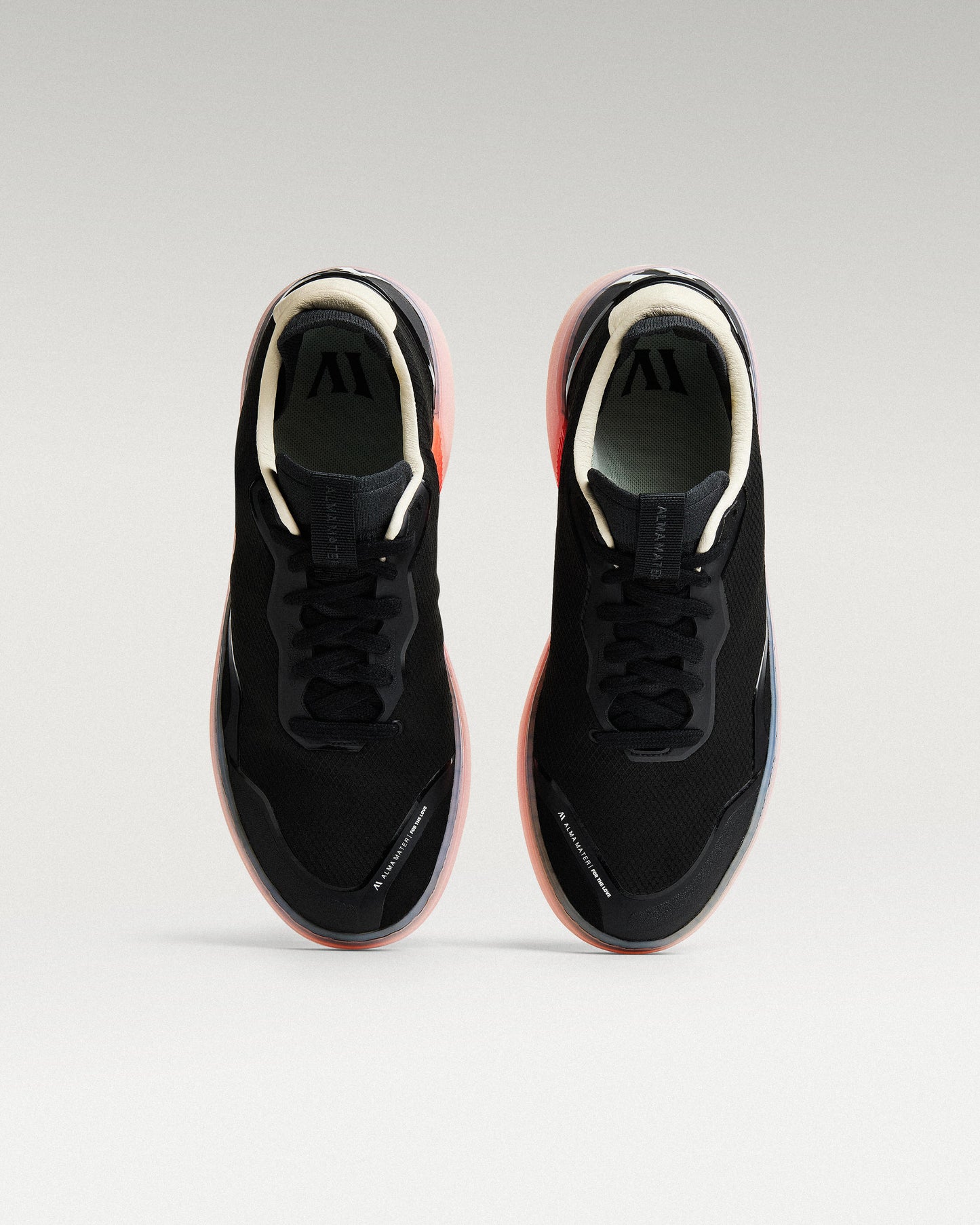 Top view of black and flare Beta Lite golf shoes