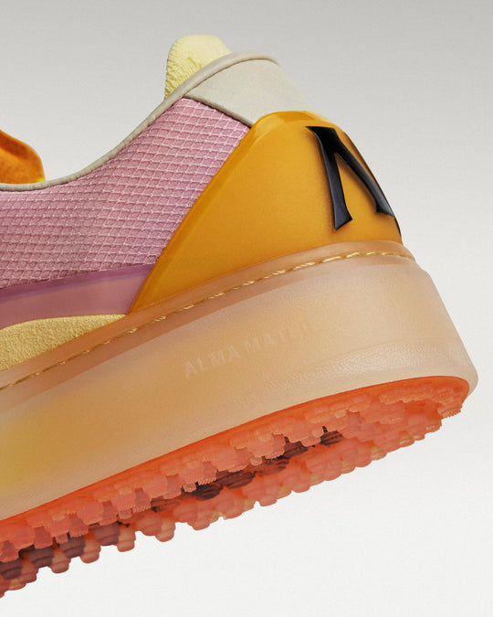 Close-up of midsole and outsole showing heel construction