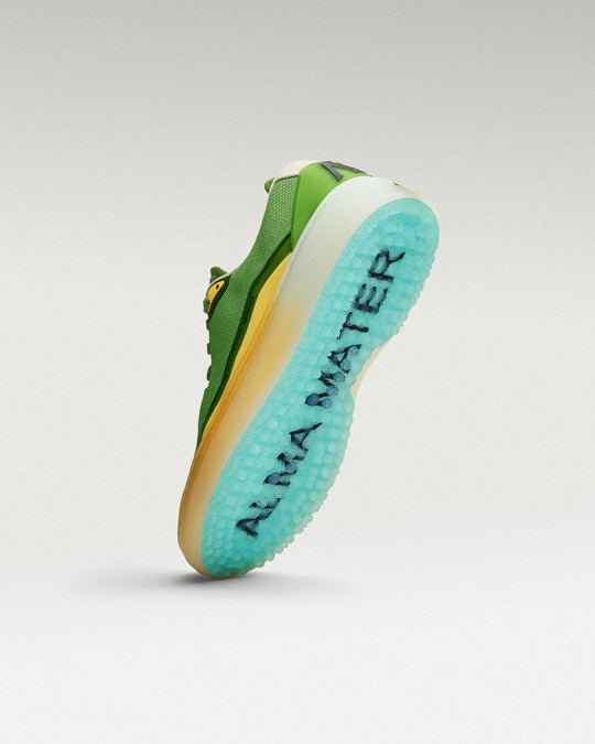 Bottom view of Olive/Aqua Beta Lite golf shoe showing traction pattern