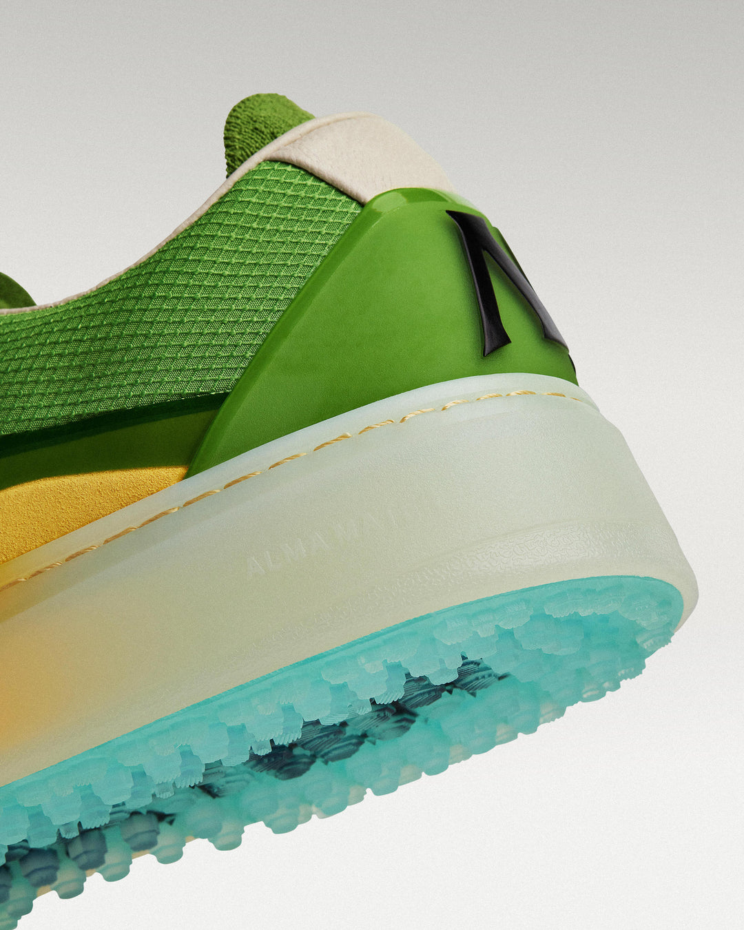 Close-up of midsole and outsole showing heel construction