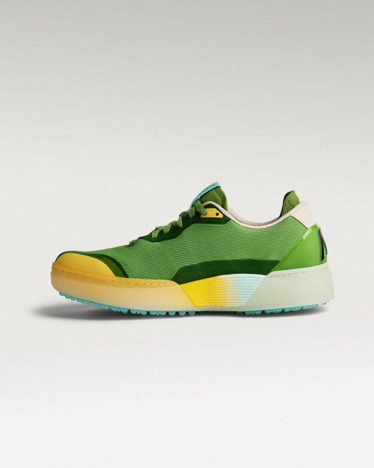 Medial view of Olive/Aqua Beta Lite golf shoe