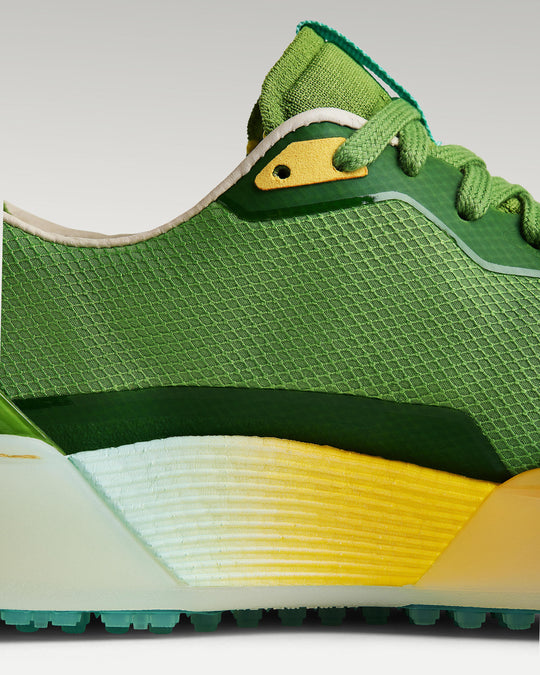 Close-up of side panel showing slipper construction, textured mesh and support structure