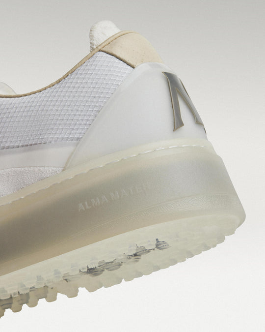 Close-up of midsole and outsole showing heel construction