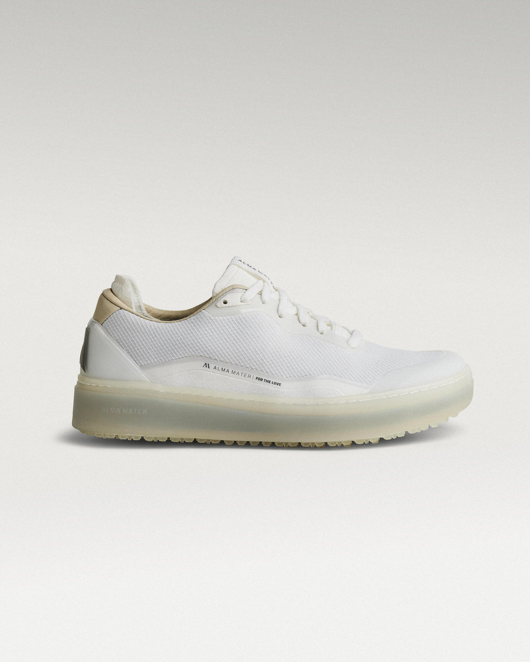 Lateral view of white and grey Beta Lite golf shoe