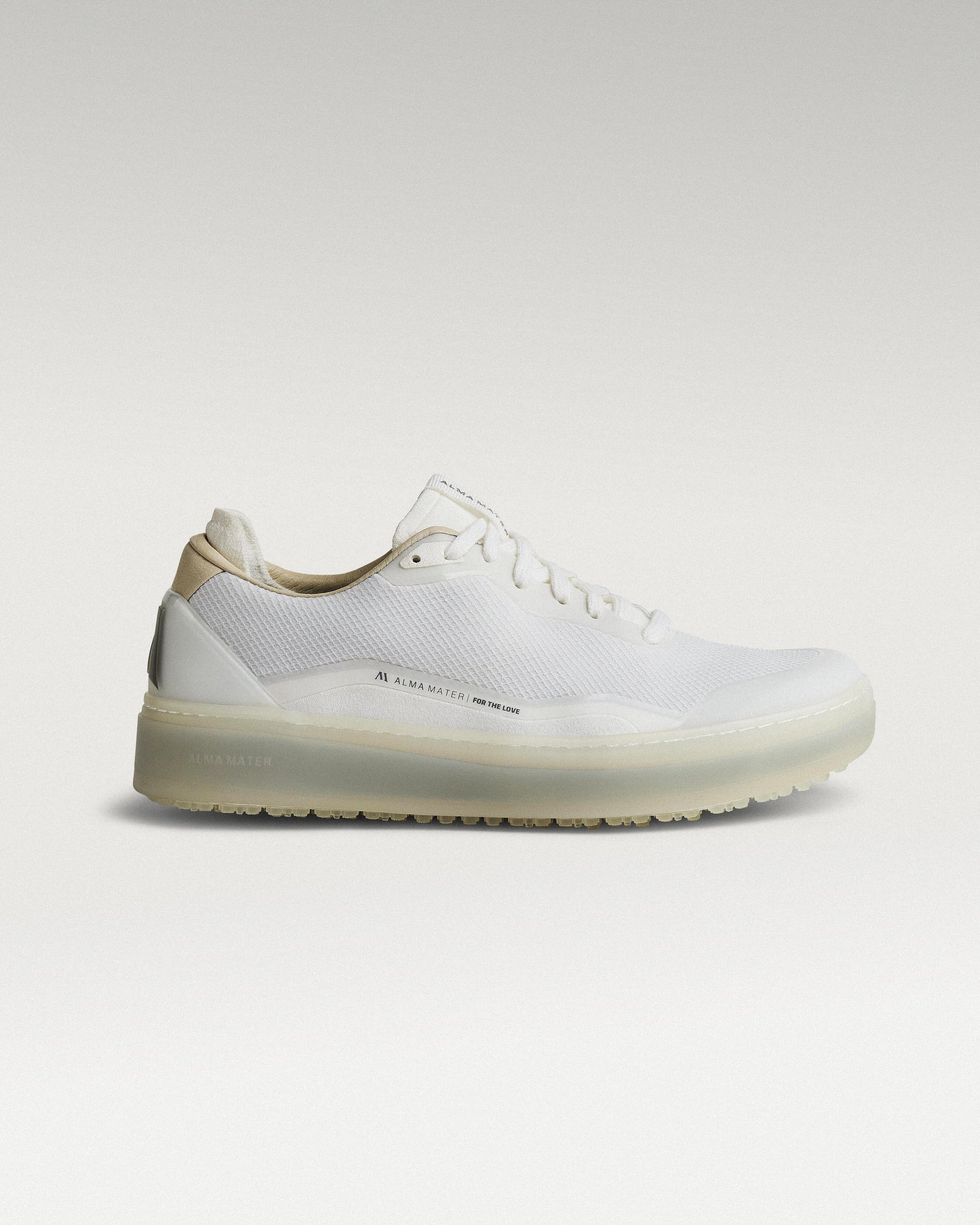 Lateral view of white and grey Beta Lite golf shoe