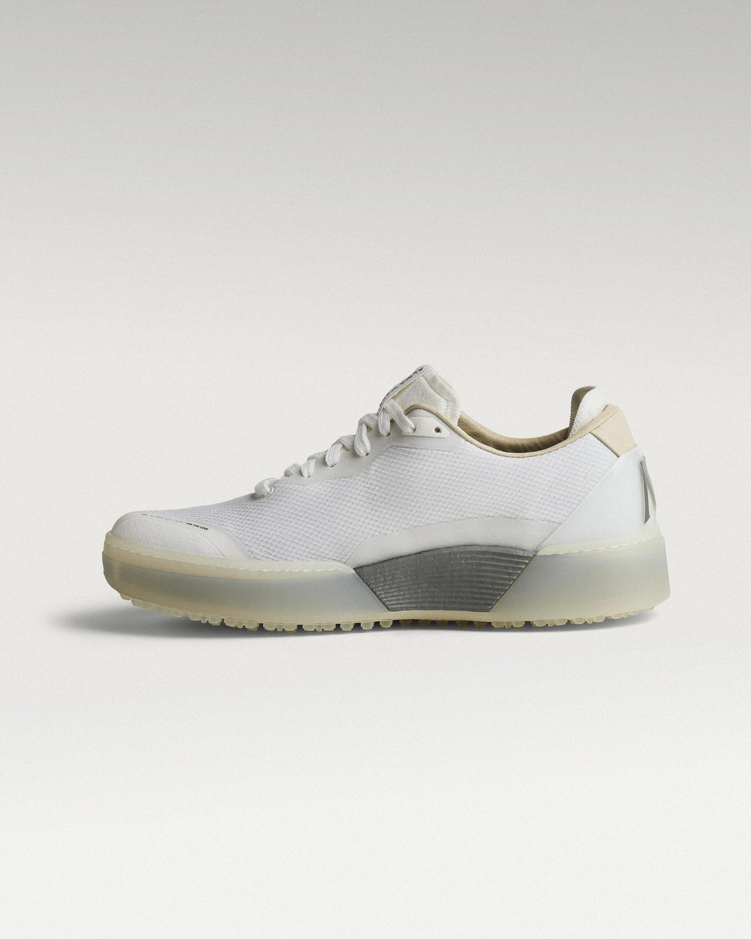 Medial view of white and grey Beta Lite golf shoe