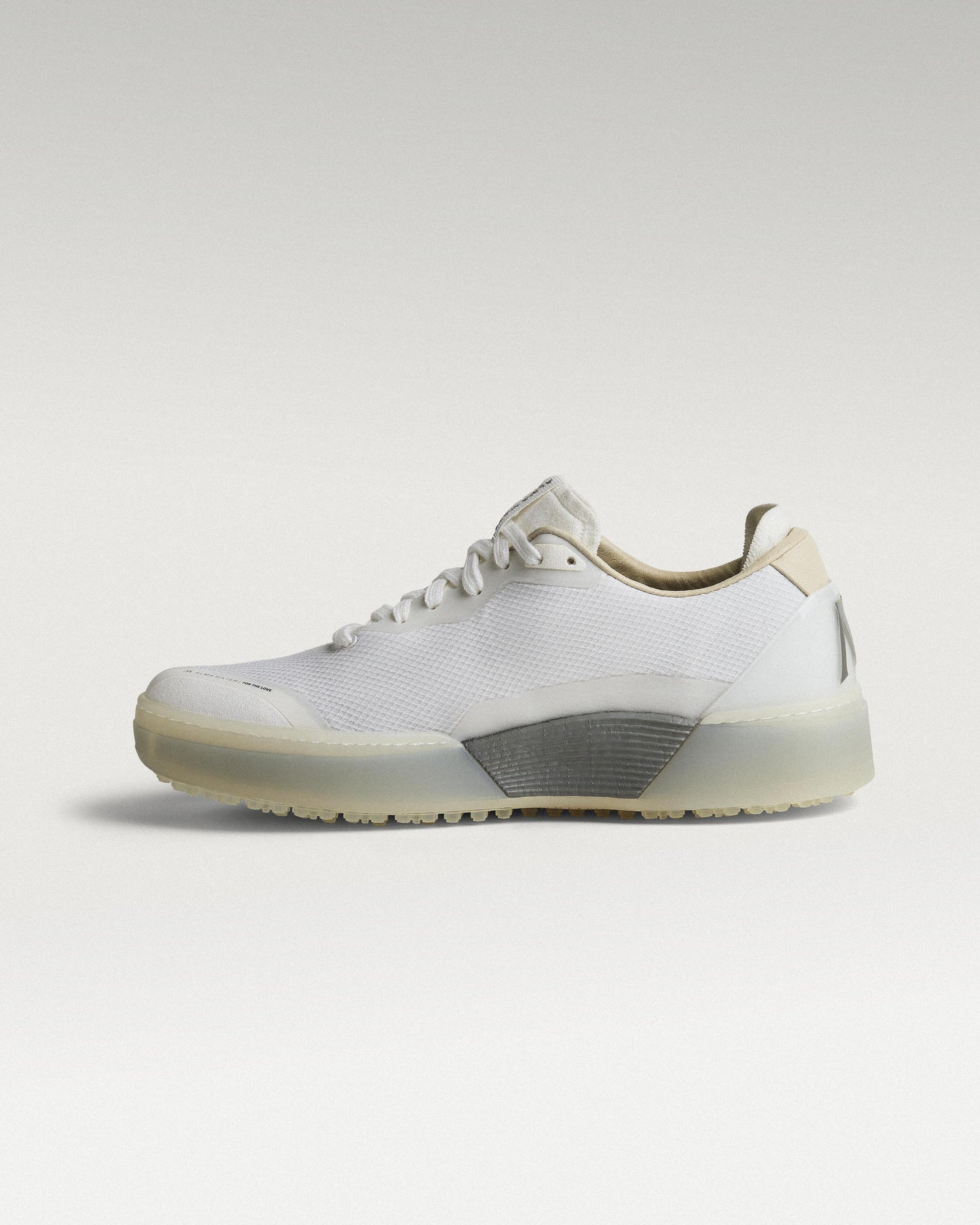 Medial view of white and grey Beta Lite golf shoe