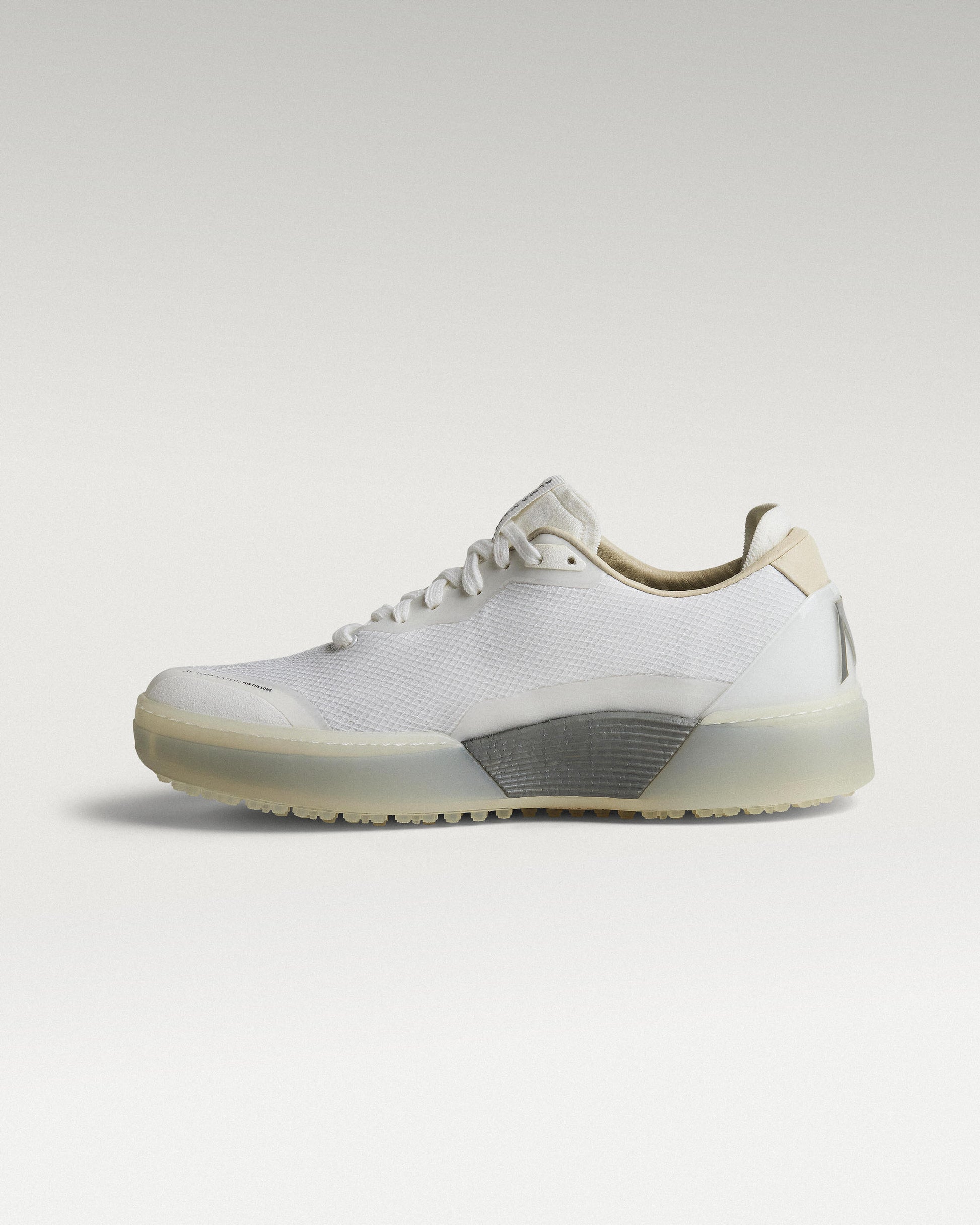 Medial view of white and grey Beta Lite golf shoe