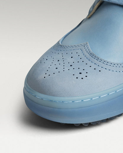 Close-up of Sky leather upper and toe box detail on Beta Longwing golf shoe