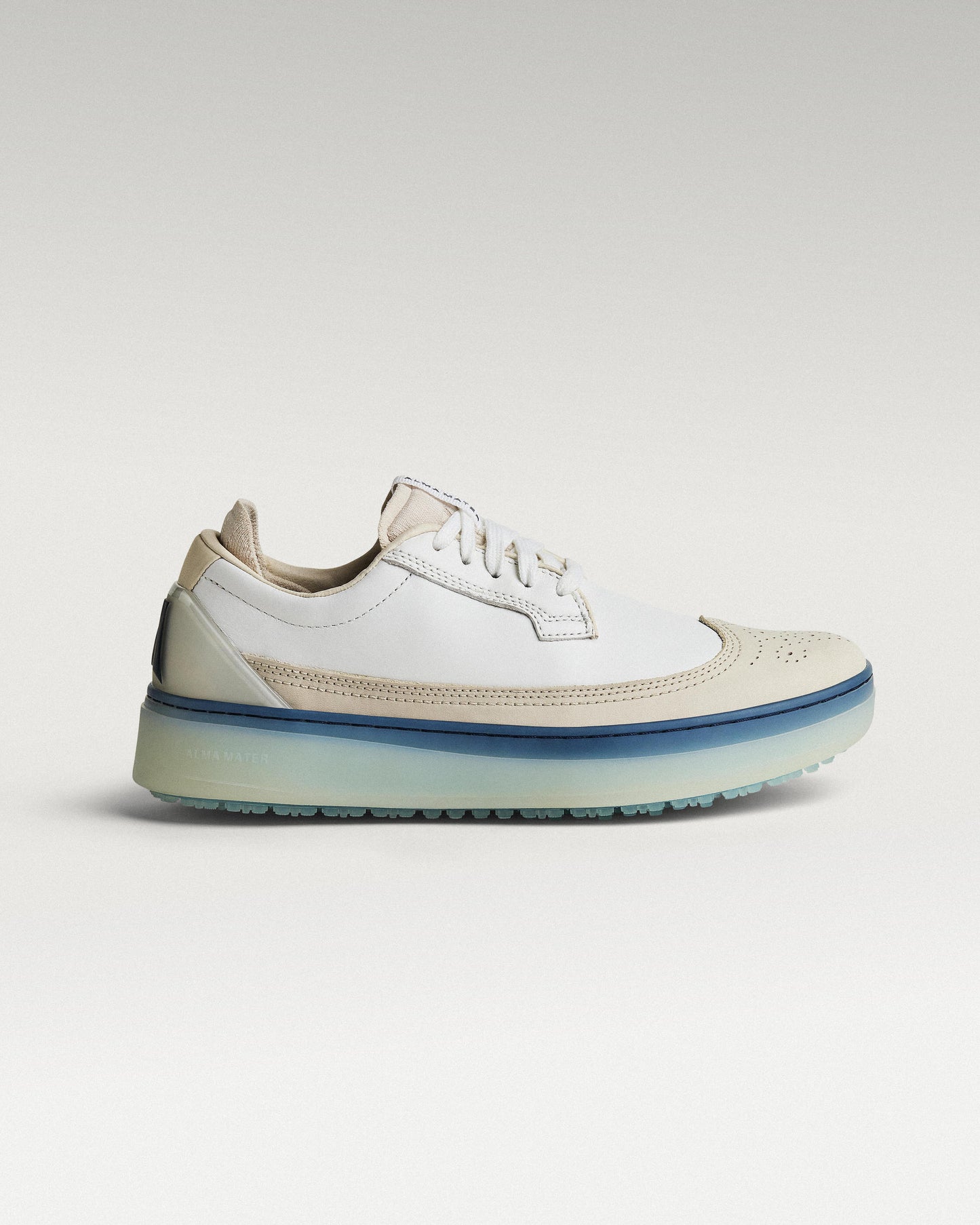 Lateral view of white/navy Beta Longwing golf shoe