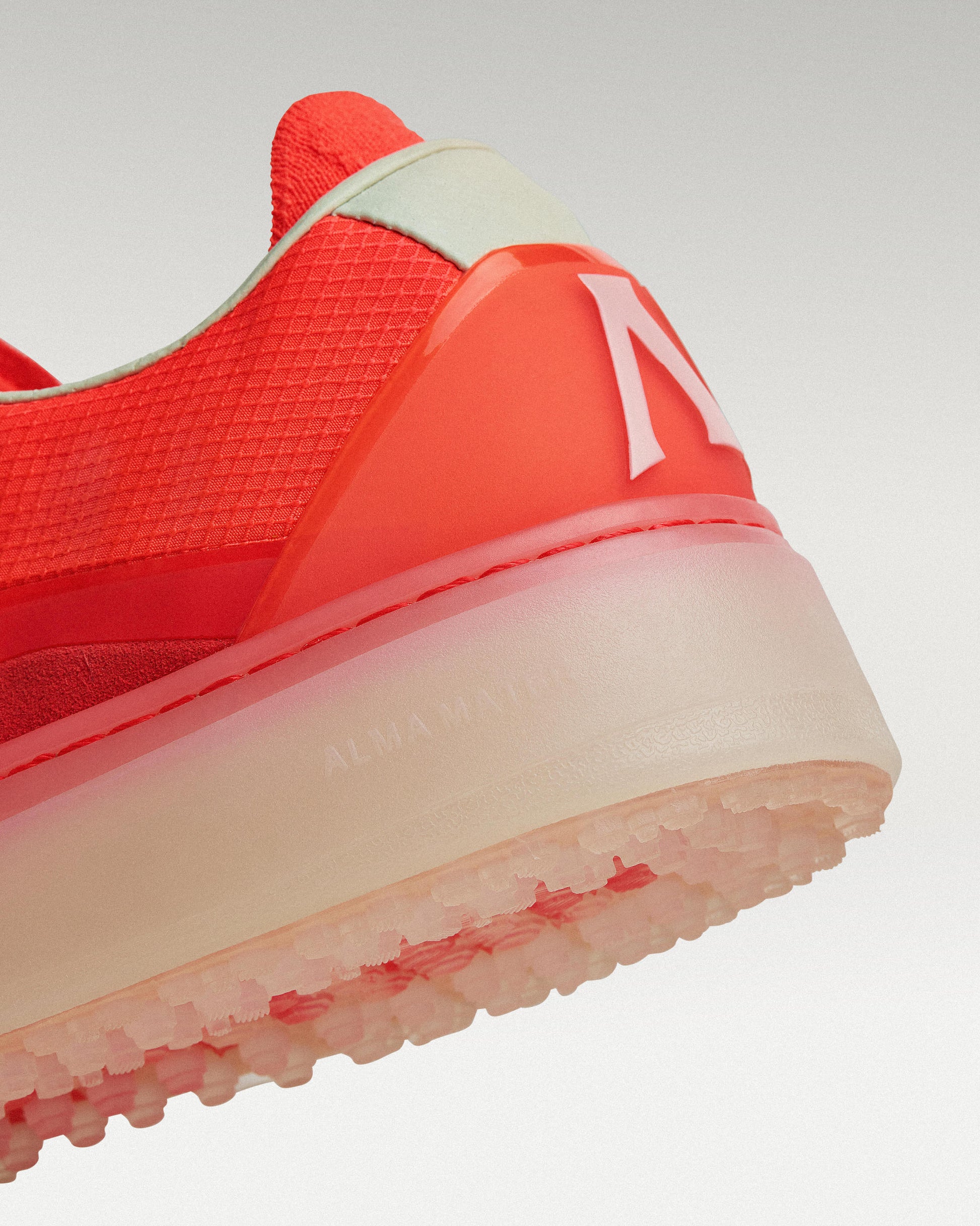 Close-up of midsole and outsole showing heel construction