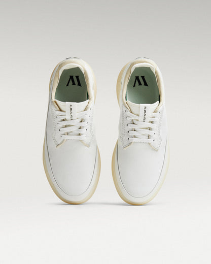 Top view of white and white Beta Derby golf shoes