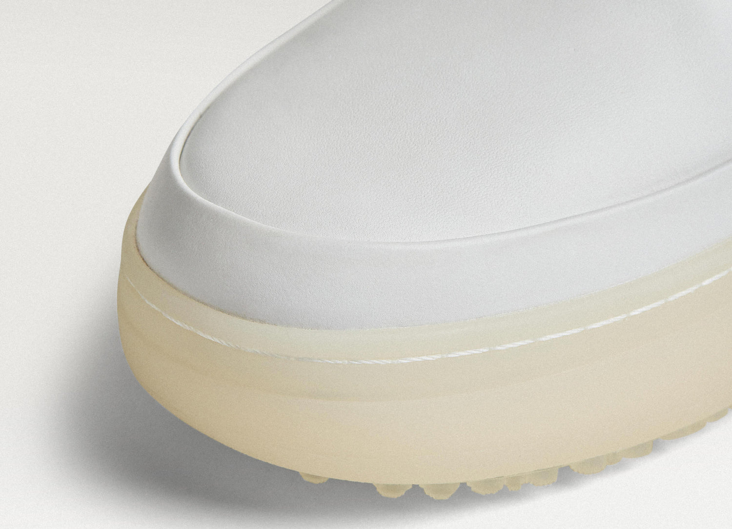 Close up of Beta Derby White/White wide toe box.