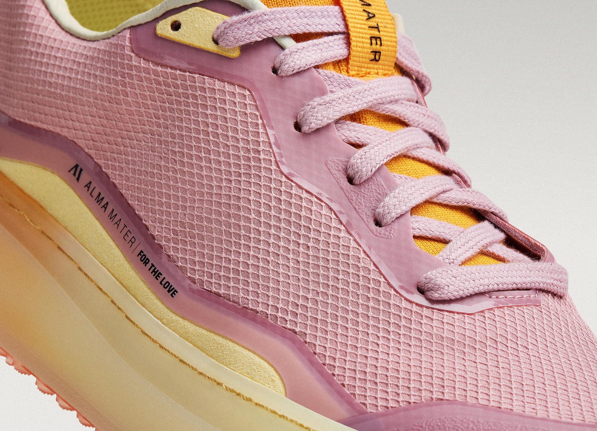 Close up of Lavendar/Orange Beta Lite breathable mesh