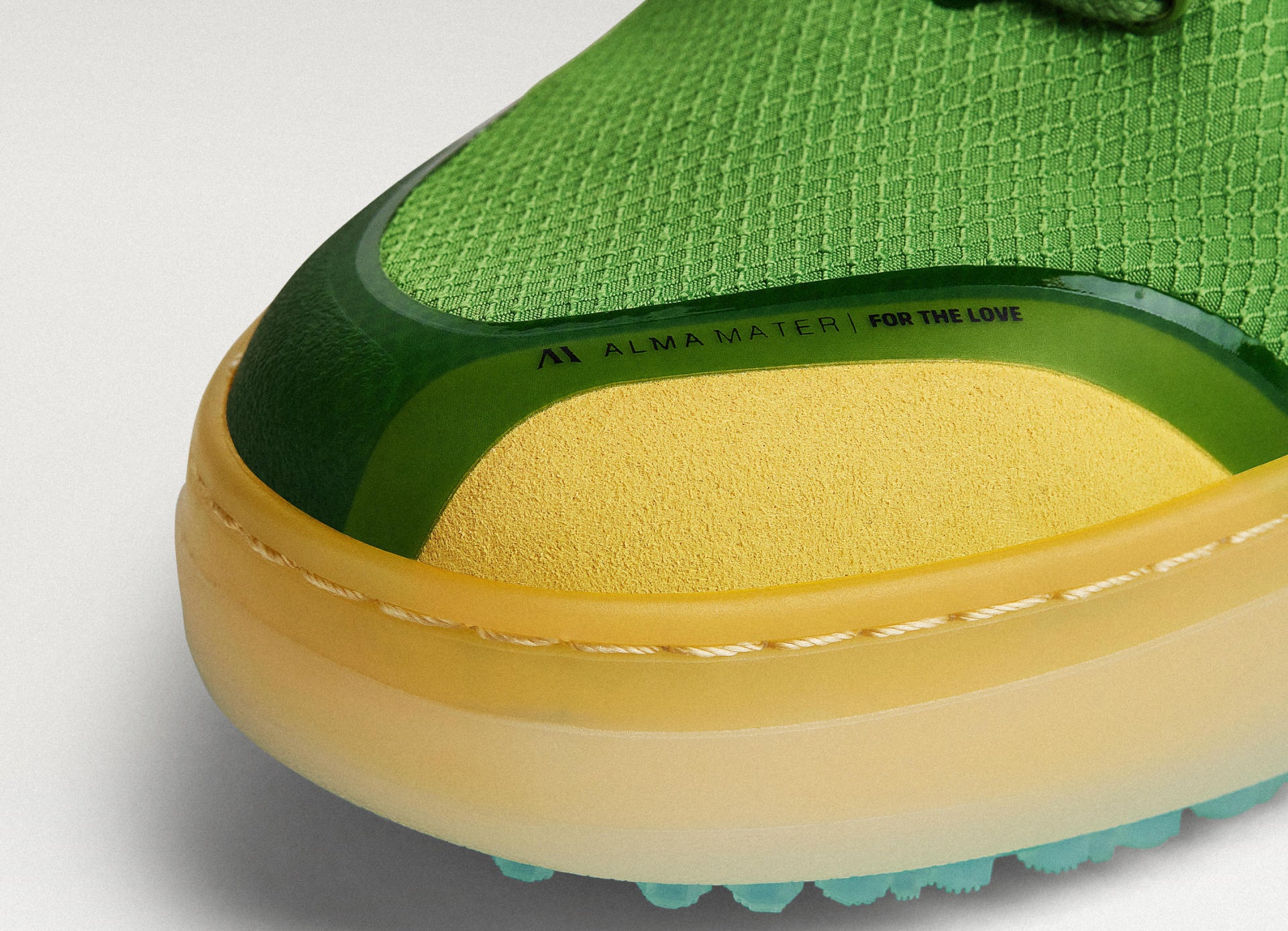 Close up of Olive/Aqua Beta Lite's wide toe box