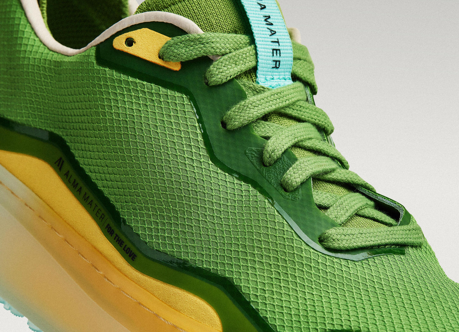 Close up of Olive/Aqua Beta Lite breathable mesh